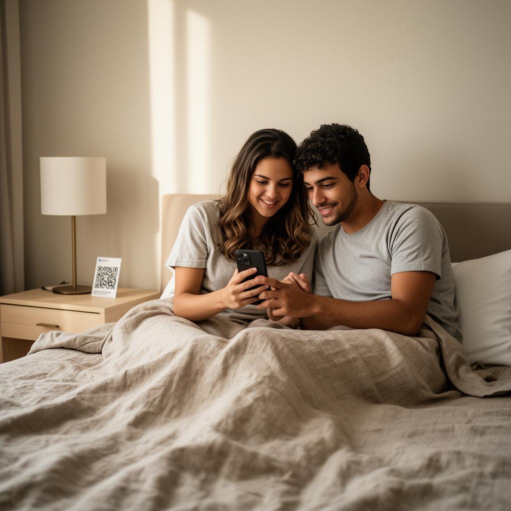 Cliente em barbearia escaneando QR Code